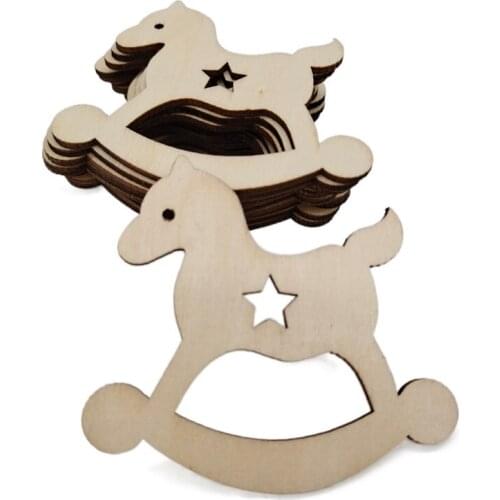 10PCS Wood Discs Slices Horse Shape Unfinished Wooden Cutouts Craft DIY Decoration Wedding Christmas Decor