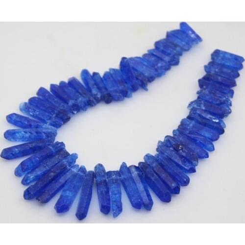 15.5"/strand,Top Drilled Lapis Blue Raw Crystal Points Beads,Natural Quartz Stick Spike Graduated Pendants Jewelry,7-10X20-45mm