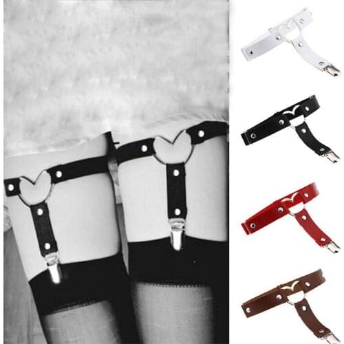 2PCS Women Sexy Harajuku Elasticity Heart Faux Leather Harness Tight Suspender Punk Strap Leg Ring Garter Belts Bondage Belt