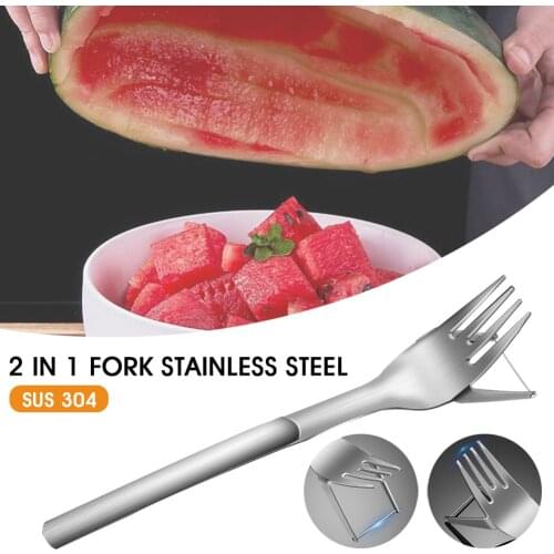 2 In 1 Watermelon Fork Slicer Multi-purpose Watermelon Slicer Cutter Knife 304 Stainless Steel Kitchen Fruit Cutting Fork Tool