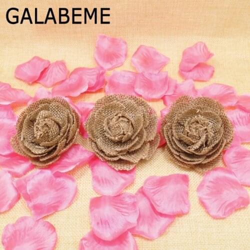 24pcs/lot Natural Jute Burlap Hessian Flower Handmade rustic DIY craft supplies vintage wedding decoration centerpieces