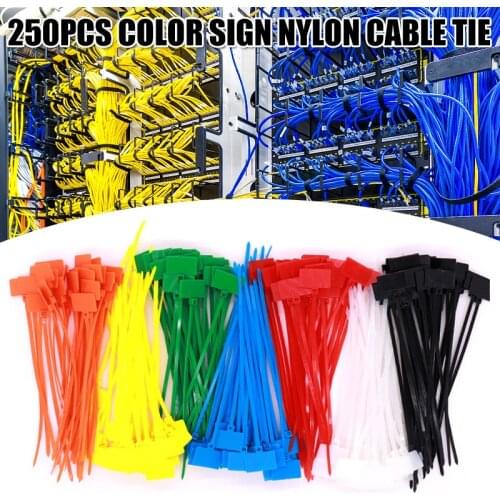 250pcs Nylon Cable Ties Self-Locking Cord Tags Marker Labels Write on Ethernet Wire Zip Ties Power Marking Labels LB88