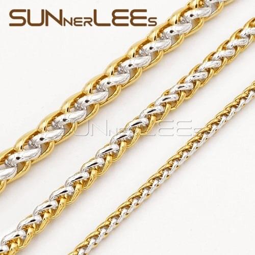 3mm 5mm 7mm Fashion Jewelry Mens Womens Wheat Style Link Chain Yellow White Gold Color Necklace C02 YWN