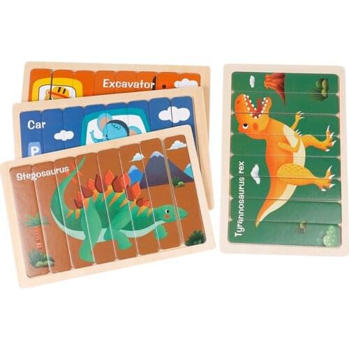 3D Animals Puzzle Montessori Wooden Jigsaw Puzzles Cartoon Double-sided Puzzles Educational Toys For Kids Children