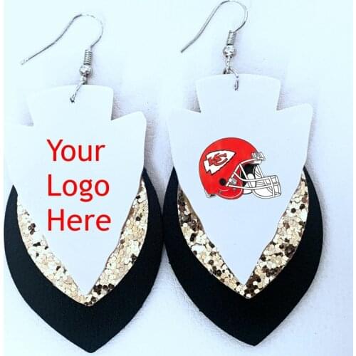 600 pairs/lot Leather Glitter Nickel Freechoice of Kansas City Chiefs or San Francisco Earrings