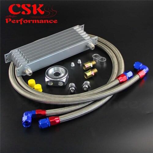7 Row AN10 Oil Cooler + 3/4*16& M20*1.5 Filter Adapter Hose Kit For Japan Car