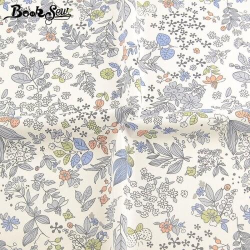 Booksew 100% Cotton Twill Printed Floral Fabric Dye White Tela Sewing Material Patchwrok DIY Tecido Tissu Coton Leaves Type