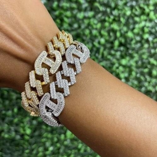 Hip hop new women jewelry 15mm iced out new cz cuban link chain bracelet 16cm 18cm 20cm