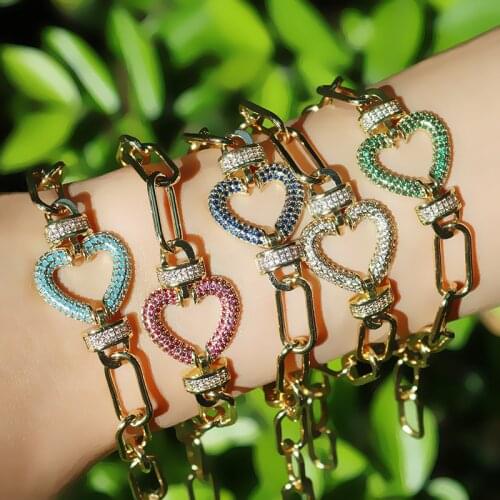 CZ Heart Crystal Bracelets For Women Girls Gold Color Micro Pave Cubic Zirconia Srone Wristband Jewelry Party Gift femme