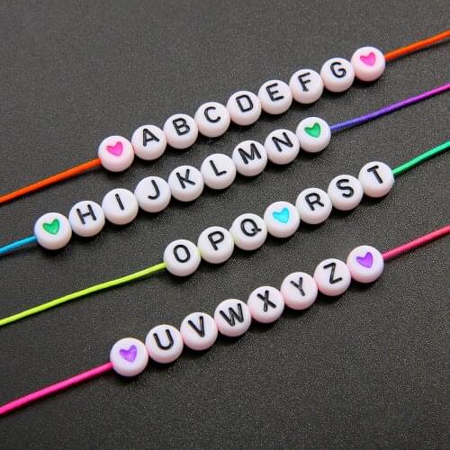 Acrylic 100Pcs/Lot 4x7mm Spacer Beads Letter Flat Round Alphabet Heart Loose Beads For Jewelry Making DIY Handmade Accessories
