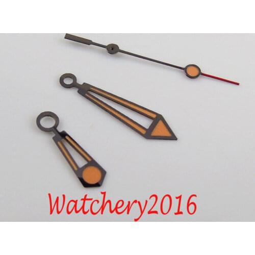 Black edge Orange Watch Hands Watch Parts Luminous fit Miyota 8205 8215 Movement