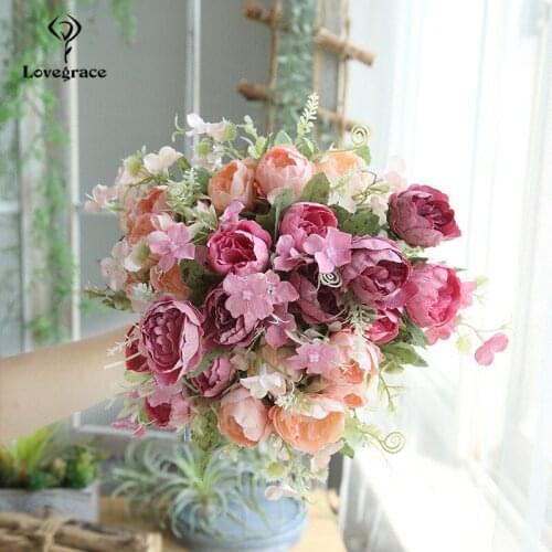 Artificial Silk Flowers Peonies Flowers 6 Heads 1 Bouquet Fabric Peony Flower For Wedding Center Home Desk Ormanent Party Flores