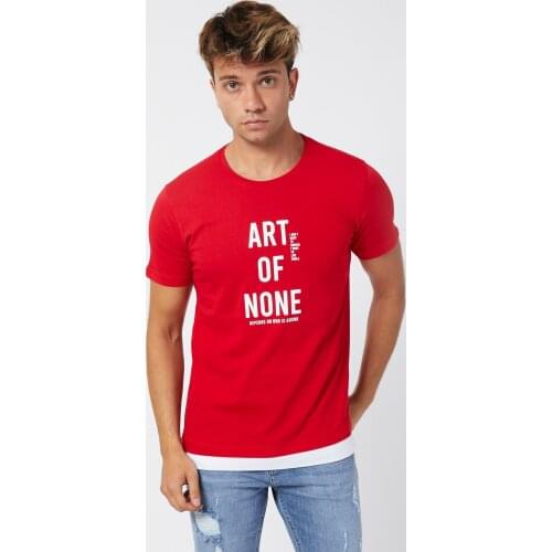 Denim Republic Mens Red Printed T-Shirt Slim Fit 100% Cotton Casual Mens T-shirts Fashion Men Tshirt Mens Tee Shirts