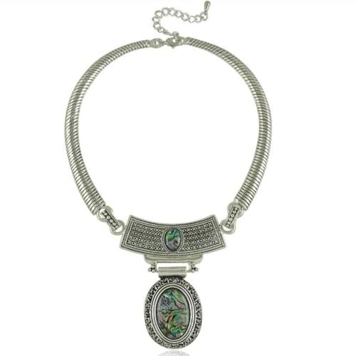 FYJS Unique Silver Plated Oval Shape Abalone Shell Pendant Link Chain Necklace Wisdom Owl Jewelry