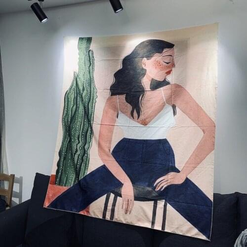 Tapestry Wall Hangings Cactus Girl Plant Wall Hangings Wall Decoration Tapestry Cloth Background Painting Wall Picture Cloth