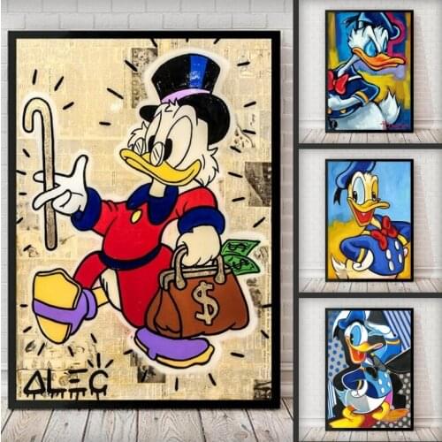 Graffiti Street Art Fun Disney Donald Duck Canvas Painting Posters and Printed Walls Suitable for Living Room Home Decoration