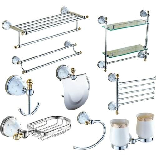 Chrome crystal plated European bath towel rack bathroom shower shelf wall mounted paper holder bathroom hardware set