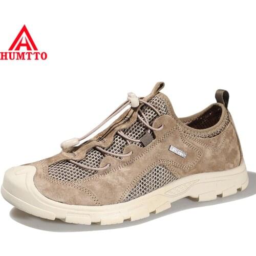 HUMTTO Summer Leather Hiking Shoes for Men Breathable Non-slip Mountai Mens Shoes Outdoor Climbing Trekking Man Water Sneakers