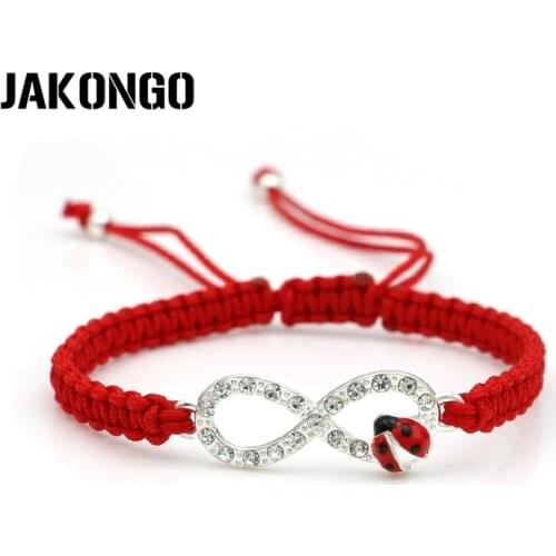 JAKONGO Infinity Ladybug Love Charm Bracelet Braided Red Rope Bracelet for Women Men Adjustable Handmade Bracelet