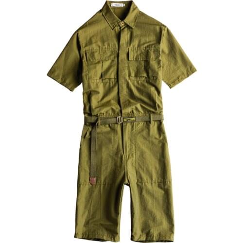 Summer short-sleeved suit for men and women with yellow overalls short