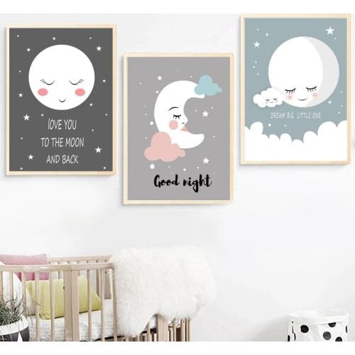 Moon Cloud Quote Nursery Wall Art Canvas Painting Cartoon Nordic Posters And Prints Wall Pictures Girl Baby Kids Boy Room Decor