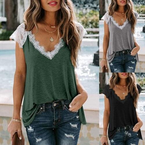 Lace Tank Top Women V-neck Sleeveless Tee 2020 Summer Loose Vest Casual Soft Tanks Sexy V Neck Tee For Women Lace Top Lady wear