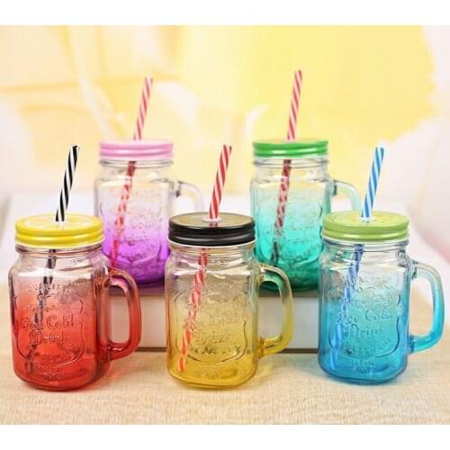 BPA free Gradient Mason jar of milk tea cup Classic insulated tumbler kettle Metal cover with a straw size straw