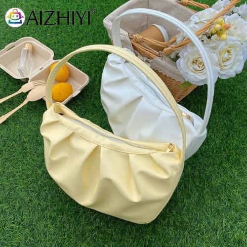 Fashion Women Pleated PU Leather Cloud Shoulder Underarm Bag Casual Ladies Solid Color Large Capacity Tote Handbags