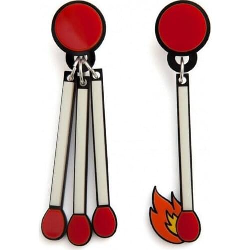 Fashion Acrylic three-dimensional funny little flame match Earrings Party Summer Accessory