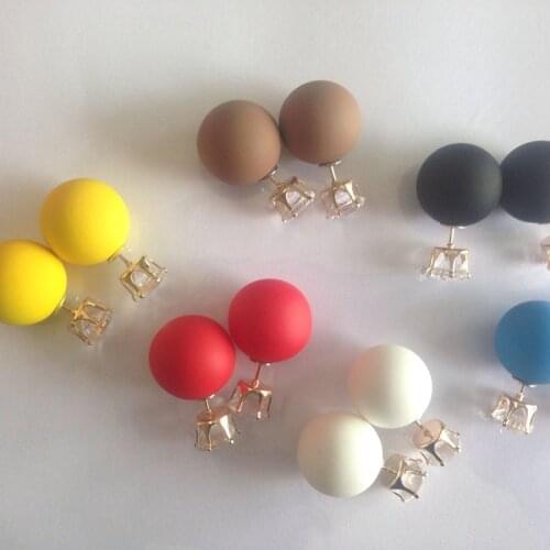 Fashion jewelry double side crystal 16MM pearl Frosted matte stud earring gift for women girl mix color