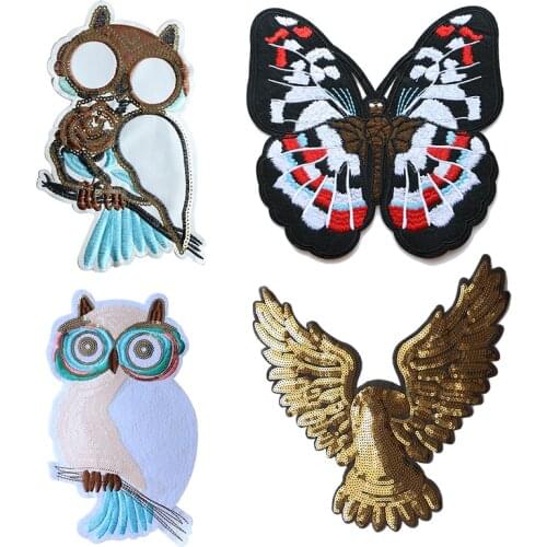 Fashion patch Eagle Owl Butterfly sequins icon Embroidered Applique Patches For kawaii clothes DIY Iron on Badges on a backpack