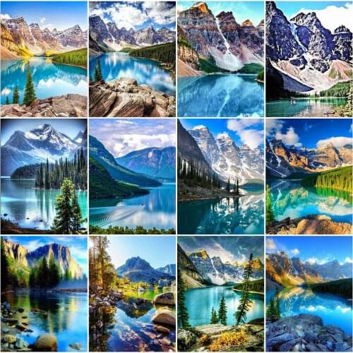 MomoArt Diamond Painting Mountain Picture Rhinestones Diamond Embroidery Landscape Cross Stitch Mosaic Lake Full Square Wall Art