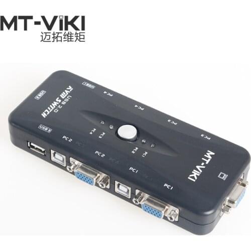 MT-VIKI 4 Port VGA USB KVM Switch Manual Button Press Classic Model 1 Set Keyboard Mouse Control 4 PCs with Original Cable 401UK