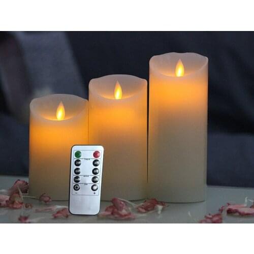 Set of 3 Flickering Pillar LED Candle Light Remote controlled 2/4/6/8H Timer paraffin Wax Dancing wick 12.5CM-15CM-18CM(H)-Amber