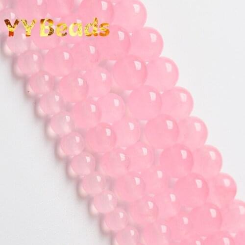 Natural Light Pink Chalcedony Jades Stone Beads 4 6 8 10 12 14mm Loose Spacer Beads For Jewelry Making DIY Charms Bracelets 15"