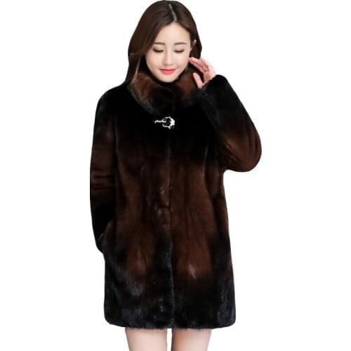 Mink coat female whole mink new autumn and winter fashion mink medium long plus size light parka fur coats womens overcoat