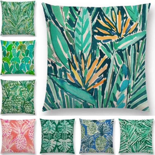 Newest Watercolor Tropical Jungle Greenery Leaf Cactus Pineapple Cushion Cover 25 Design Available Pillowcase