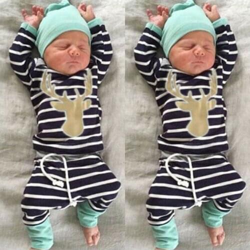 New Boy 3PCS Outfits Set Newborn Clothes Baby Girl Long Sleeve Tops +Long Pants Hat