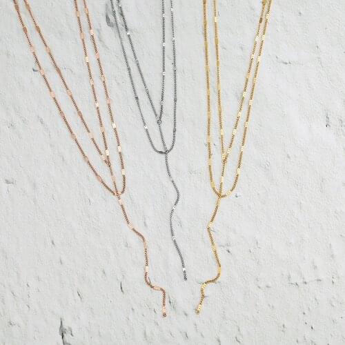 Wholesale Stainless Steel Y Layered Necklace Double Layer Simple style Woman Chain as Best Gift 10pcs/lot