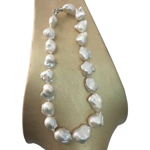 Top HIGH quality no flaw 100% NATURE FRESHWATER BIG Baroque PEARL NECKLACE-47 cm,15-20 mm nature white pearl,925 SILVER CLASP