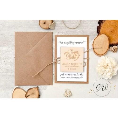 Personalize names date engraved Wooden Card save the date Wedding invitations Magnets, Unique Save the Dates gifts