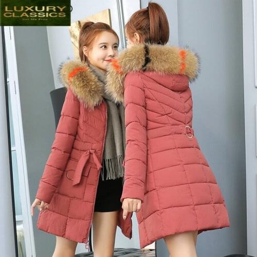 Thick Women Winter Jacket Down Cotton Padded Warm Clothes Female Big Color Fur Hooded Coat Ladies Sweet Clothing LWL991