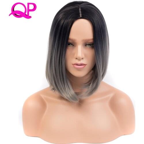 Qp HAIR Ombre Blue Wig Synthetic Hair Short Wigs for Bobo Straight Hair wigs