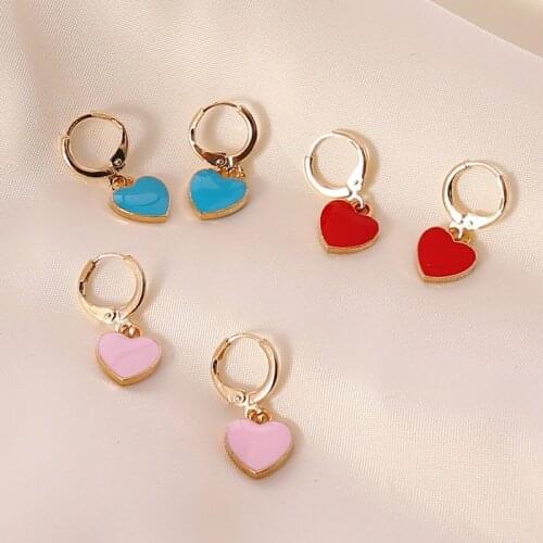 Trendy Small Hoop Earrings For Women Cute Red Heart Pendant Ear Drops 2021 New Fashion Pendientes Mujer Ear Jewelry Gift MS159