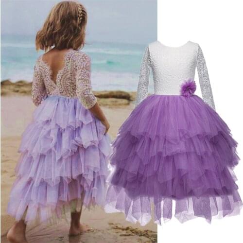 Girls Spring Dresses Kids Lace Cake Layered Tutu Princess Dress Children Summer Flower Backless Clothes Birthday Party Costume