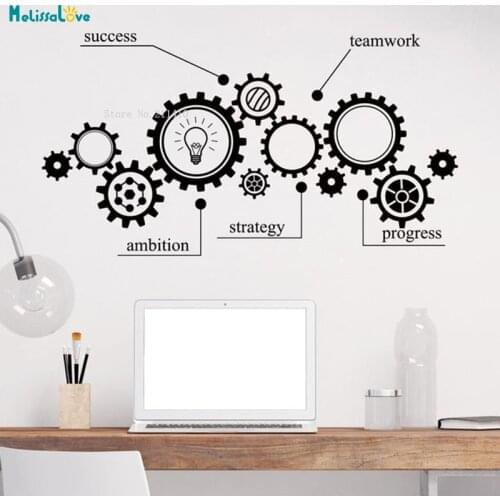 New Design Gear Mechanism Engineering Wall Vinyl Sticker Decal Sucess Teamwork Office Student Vinyl Murals Removable YT1825