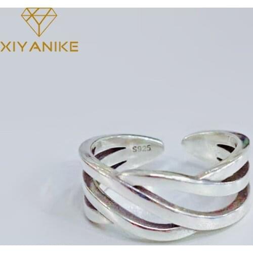 XIYANIKE 925 Sterling Silver Vintage Ring Creative Fashion Multi-layer Winding Wave Jewelry Accessories Prevent Allergy