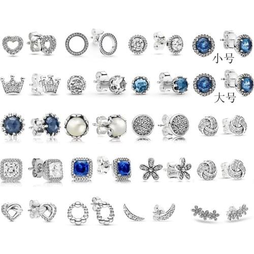 Solid 925 Sterling Silver Stud Earring With AAA Cubic Zirconia 1:1 Brand Crown Shell Pearl Women Wedding Party Earring Jewelry