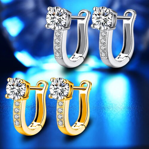 Luxury Hoop Earrings Crystal Shiny AAA Zirconia Stone Stud U-Shape Golden Charming Earring Piercing Accessories Gifts For Women