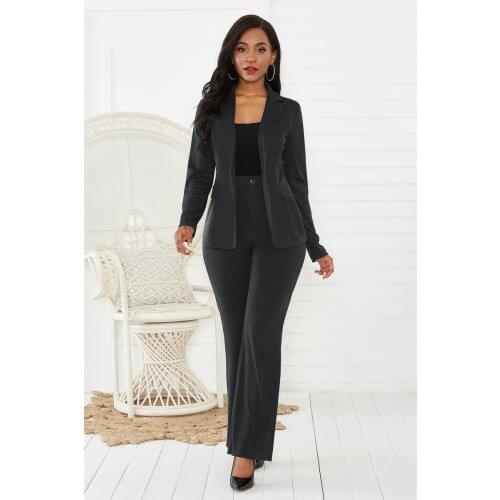 Simple Classic Two Piece Set Office Blazer 2021 Women Solid Colors Single Button Casual Blazer with High Waist Suit Pants Suits